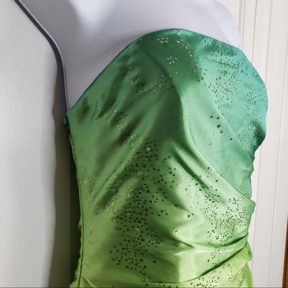 Jump Apparel Strapless Ombre Yellow Green Long Prom Dress Glitter Crinolin 7/8 - Picture 6 of 16